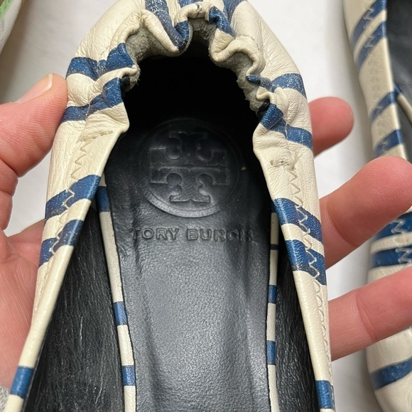 Tory Burch Reva Nautical Stripe Leather Ballet Flat sz 6 - Picture 7 of 9